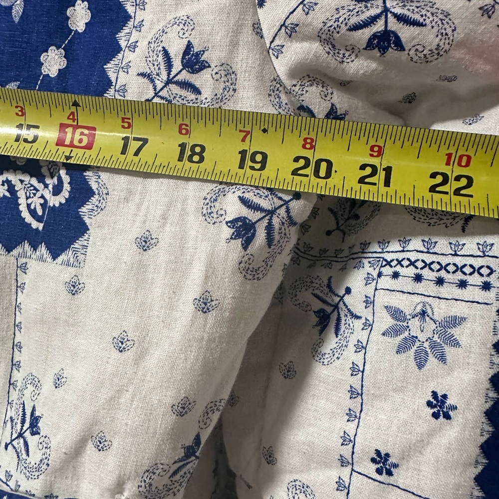 CAROLINE CONSTAS Blue and White Linen Jacket with Patchwork Bandana Print 💙🩵 - Picture 9 of 13